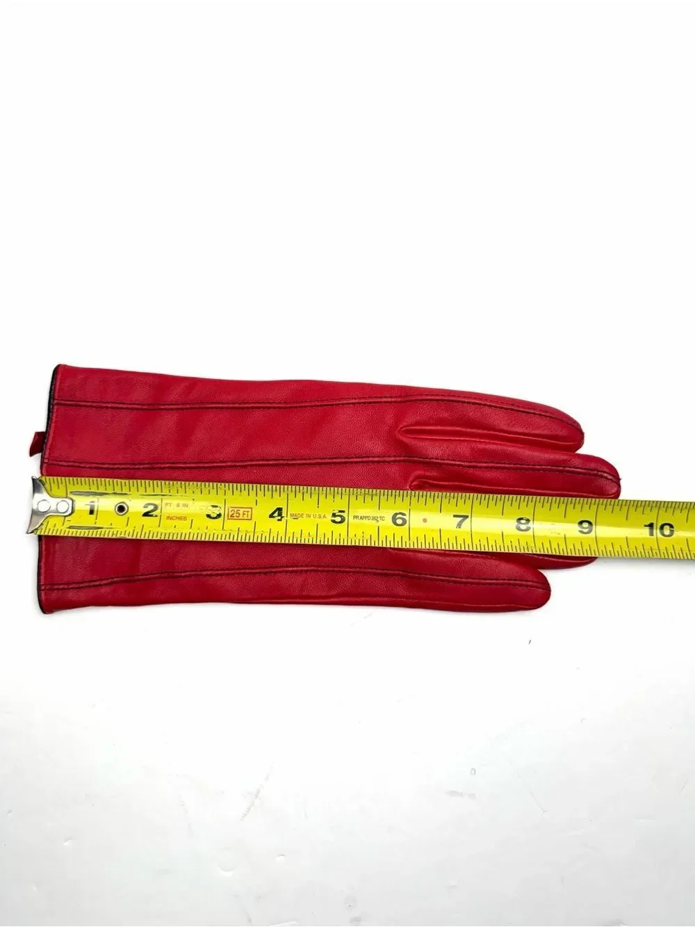 CAROLE LITTLE Red Leather Gloves Cashmere Lining Women's size 8